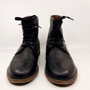Warfield & Grand Simms II Black Leather Boots with Brown Soles